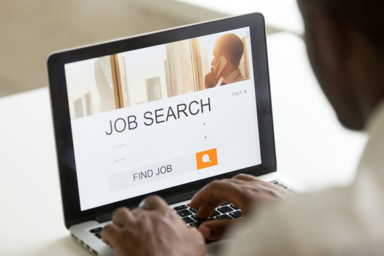 Computer screen saying job search