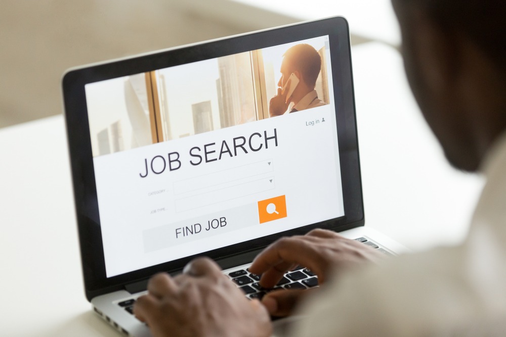 Computer screen saying job search